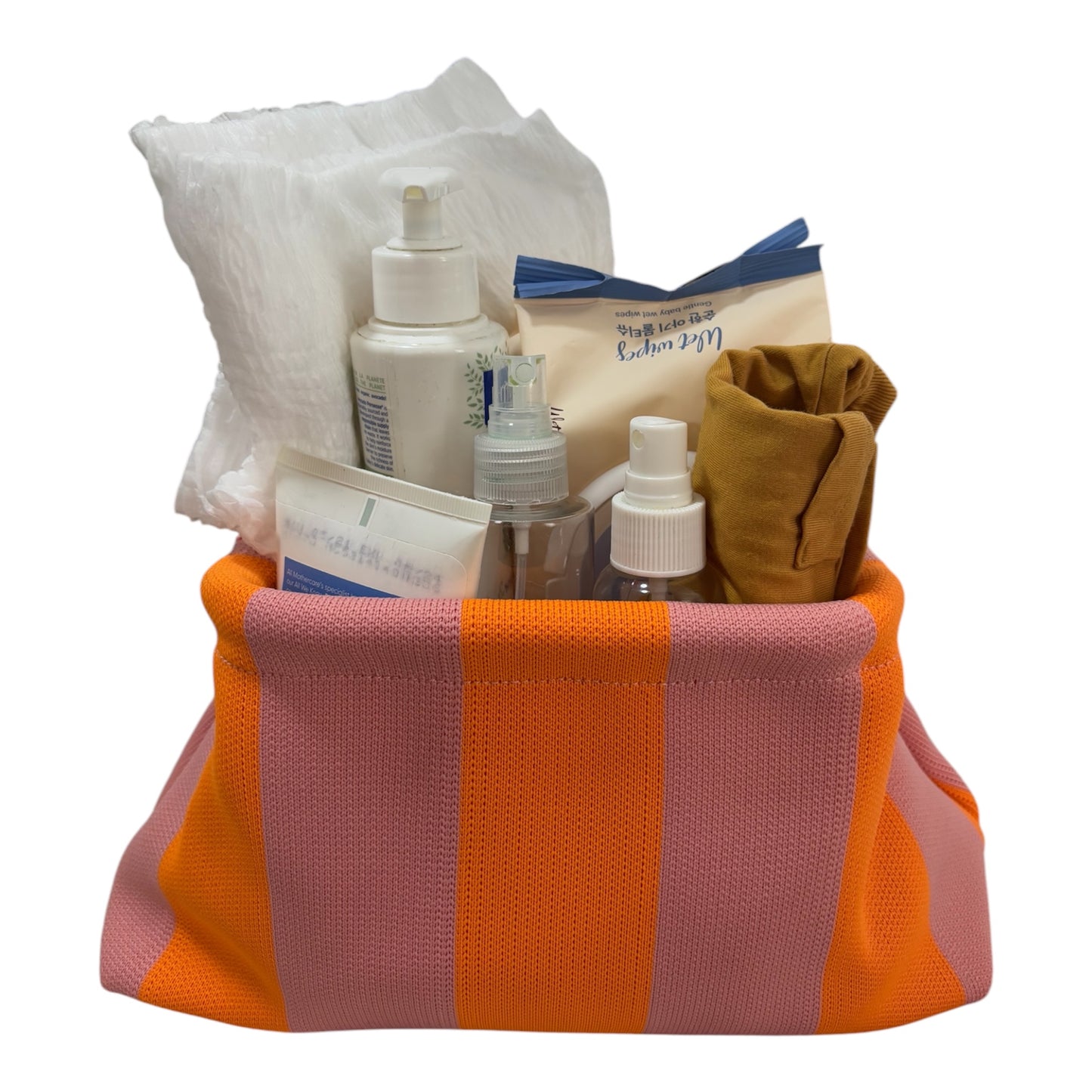 DUMPLING POUCH - STRIPE ORANGE PINK