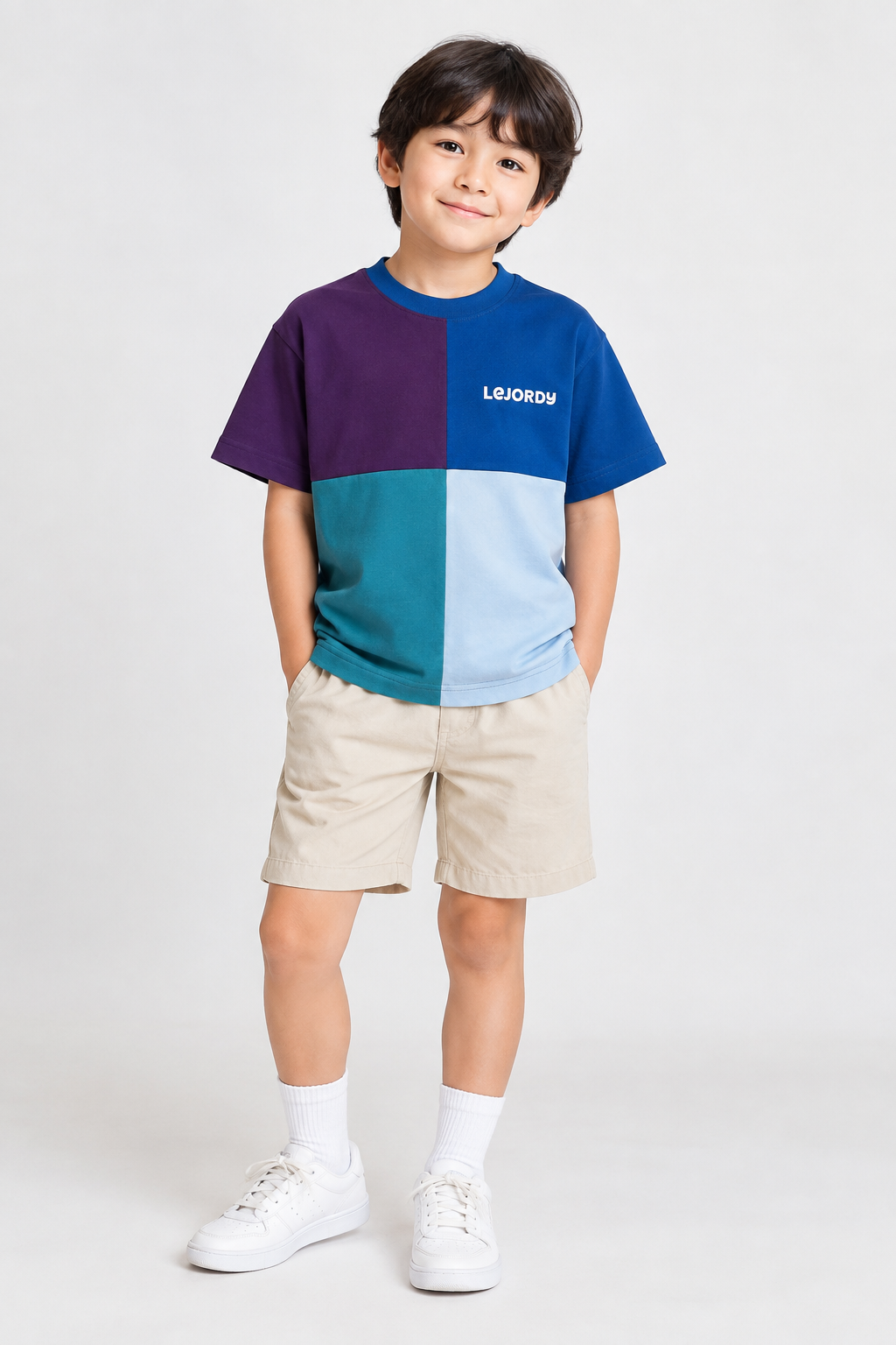 COLOR BLOCK KIDS SHIRT - BLUE MIX
