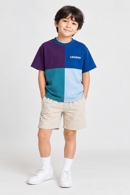 COLOR BLOCK KIDS SHIRT - BLUE MIX