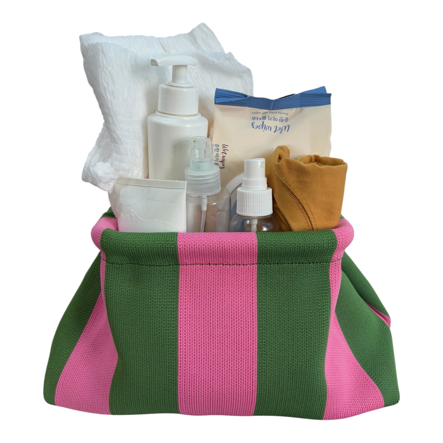 DUMPLING POUCH - STRIPE PINK GREEN